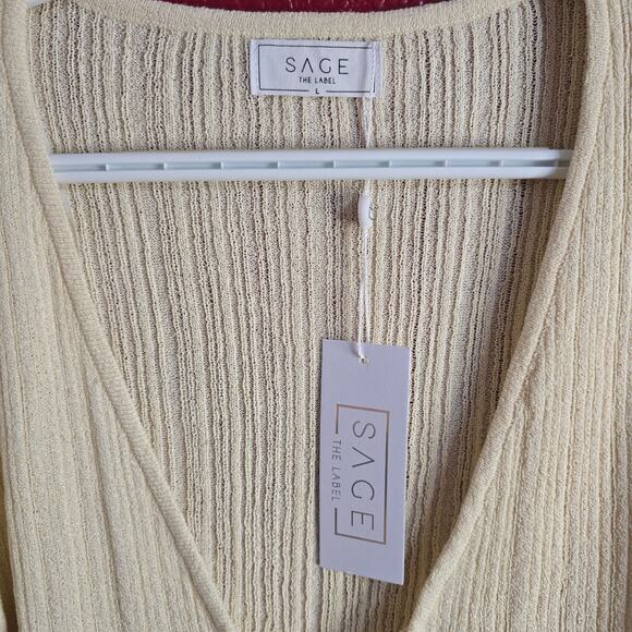 Sage The Label Cream Valeria Tie Front Rib Cardi Sweater Size Large - Picture 7 of 8